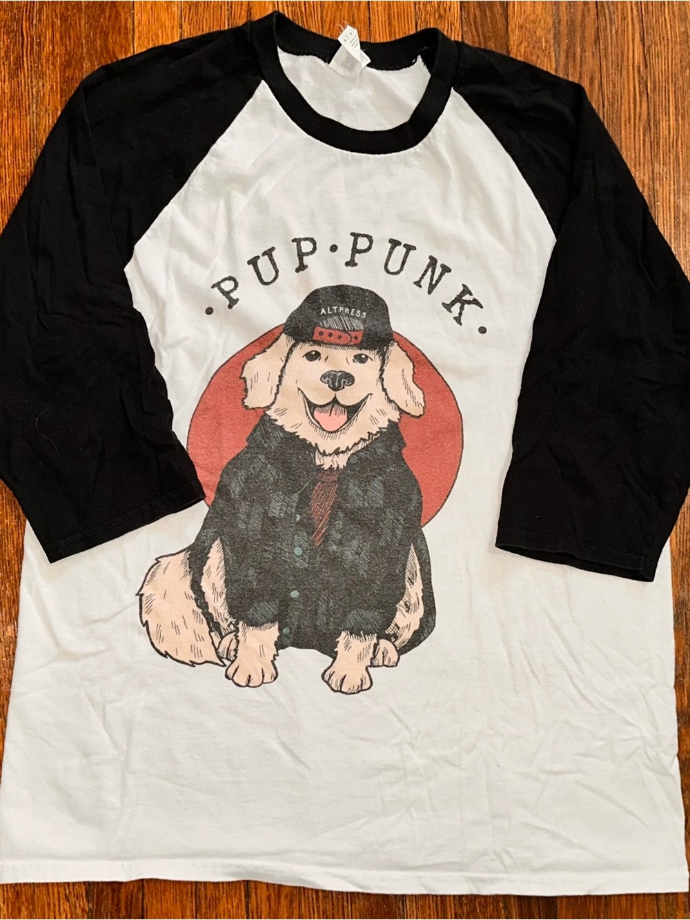 Medium Alternative Press Pup Punk Dog 3/4 Sleeve Black White Graphic Shirt